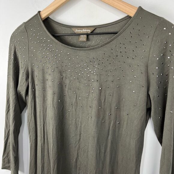 Tommy Bahama Embellished Dark Green L/S Swing Dress XS - Picture 2 of 6